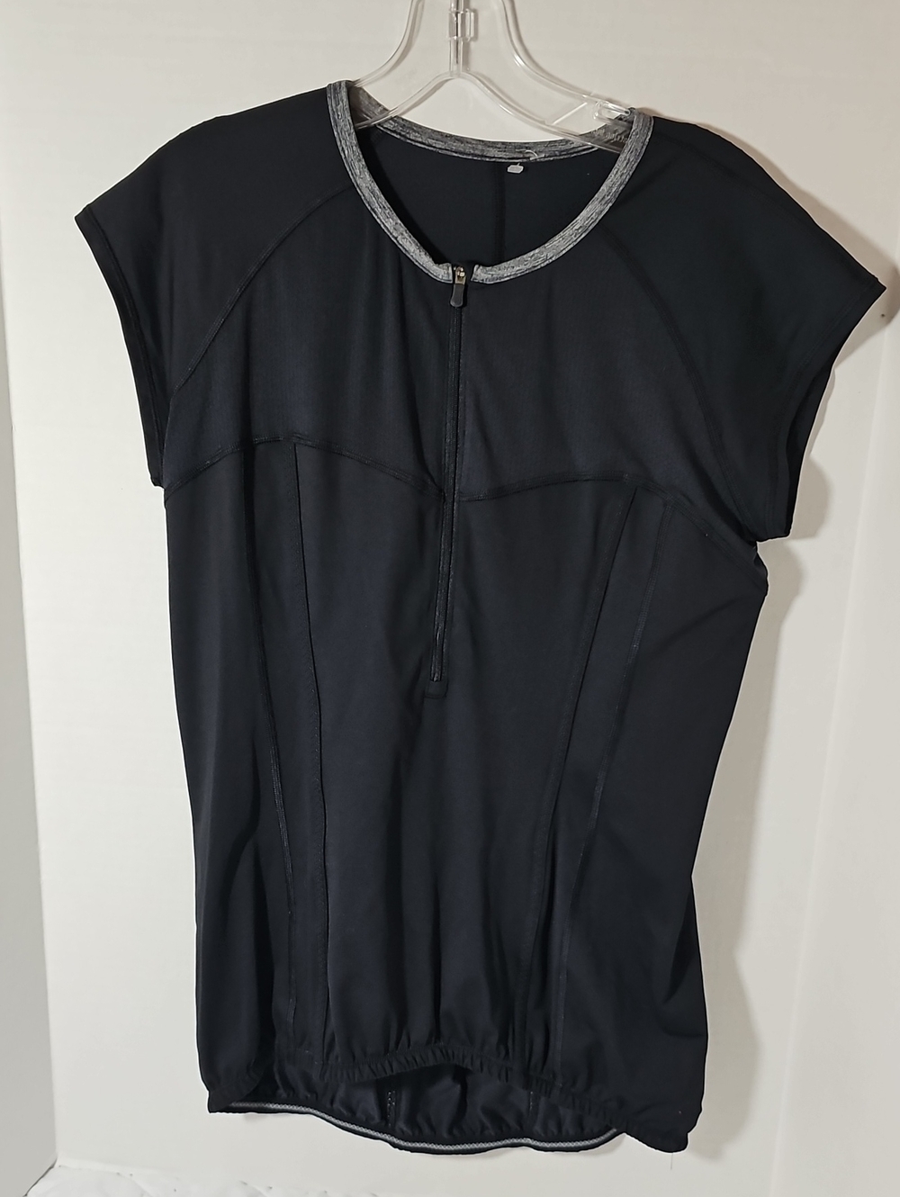 lululemon athletica Black Short-Sleeve Zip-Front Top with Heathered Neck